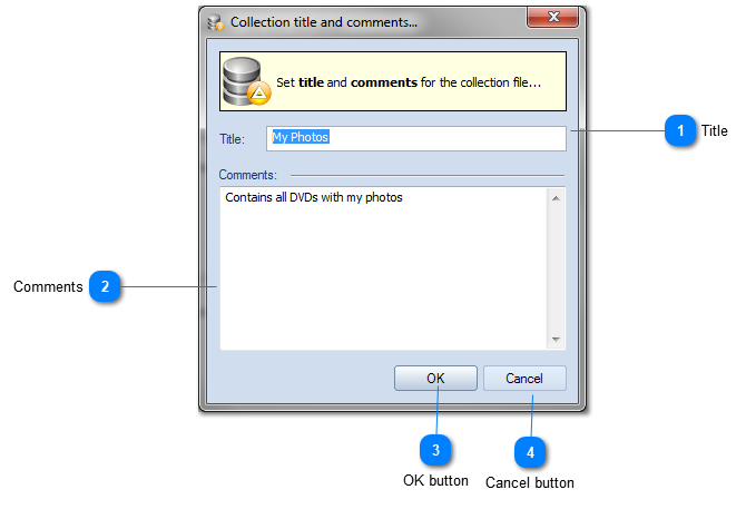 Collection Title and Comments Dialog
