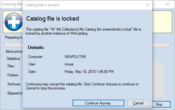 wincatalog locked catalog