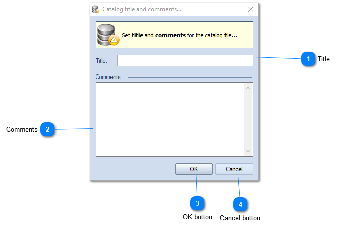 Catalog Title and Comments Dialog