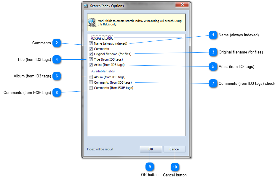 Search Index Options Dialog