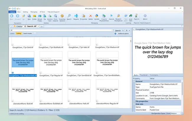 Font preview thumbnails in WinCatalog 2026
