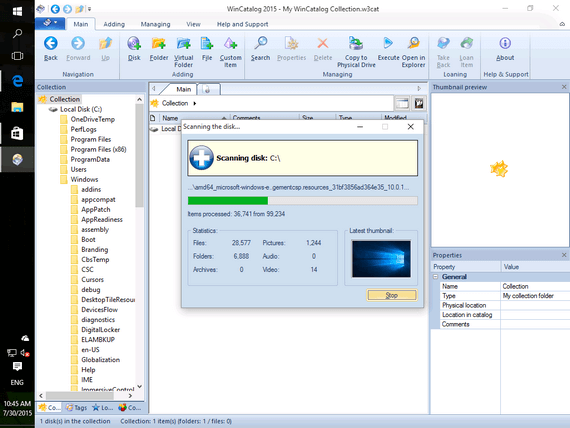 WinCatalog 2015 in Windows 10