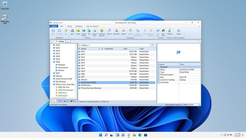 WinCatalog 2020 in Windows 11