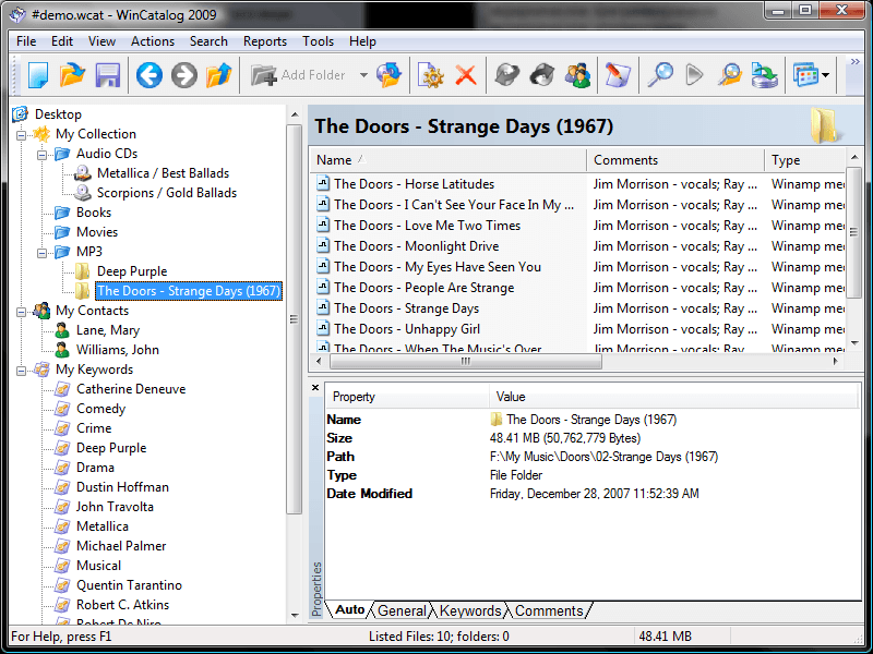 WinCatalog 2009. Since 2003, WinCatalog has let you create virtual folders and add items that aren't files at all: books, movies, contacts, anything you want to keep track of.