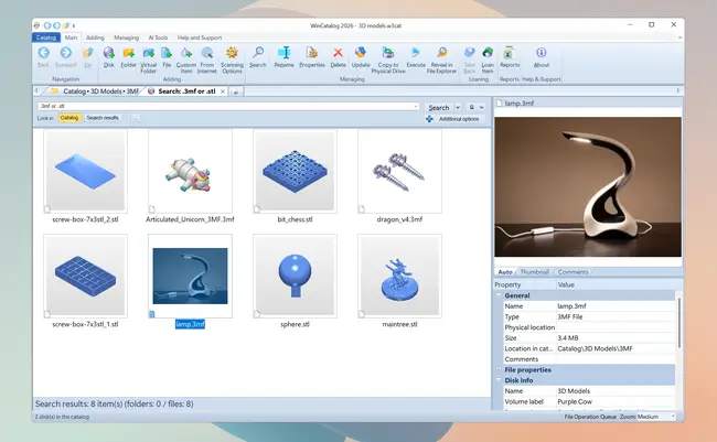 3D model thumbnails in WinCatalog 2026