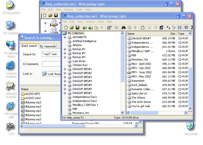 WinCatalog Light, 2002 – one of the very first versions. Back then, a catalog was mostly burned CDs, 650–700 MB each. Surprisingly, it still runs on Windows 11.