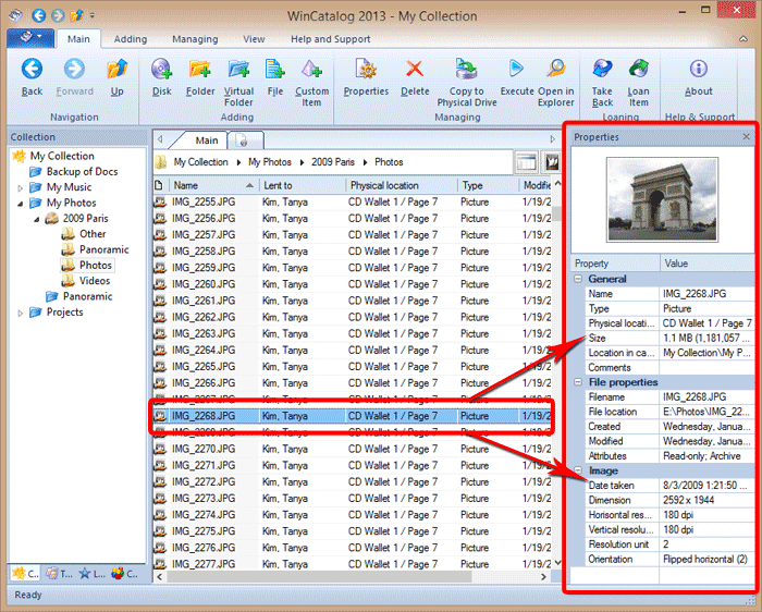 Properties panel displays most important info about your files and folders 